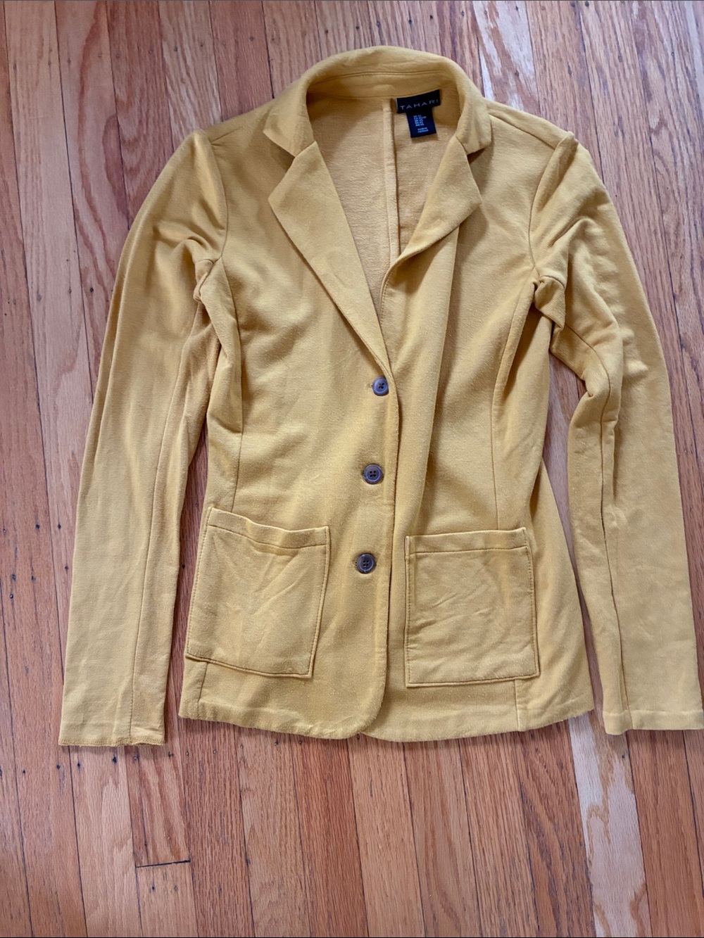 Tahari Mustard Yellow Cotton-Blend Notch Collar Blazer